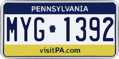PA license plate MYG1392