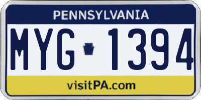 PA license plate MYG1394