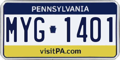 PA license plate MYG1401