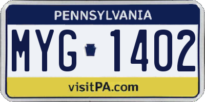 PA license plate MYG1402
