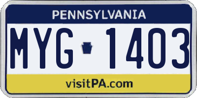 PA license plate MYG1403