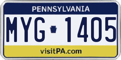 PA license plate MYG1405