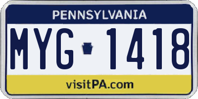 PA license plate MYG1418