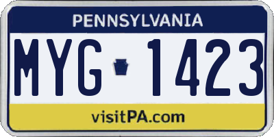 PA license plate MYG1423