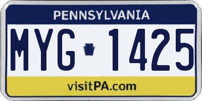 PA license plate MYG1425