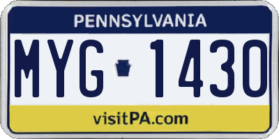 PA license plate MYG1430