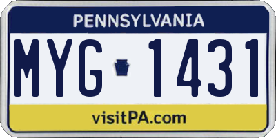 PA license plate MYG1431