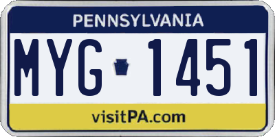 PA license plate MYG1451