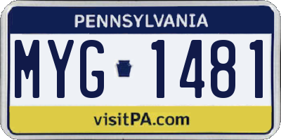 PA license plate MYG1481