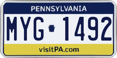 PA license plate MYG1492