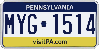 PA license plate MYG1514