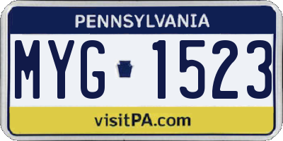 PA license plate MYG1523