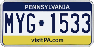 PA license plate MYG1533