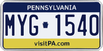 PA license plate MYG1540