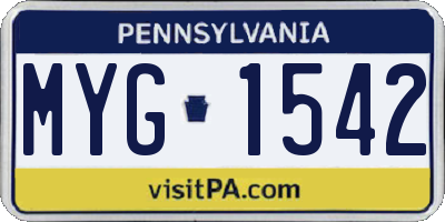 PA license plate MYG1542