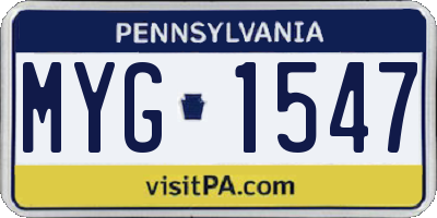 PA license plate MYG1547