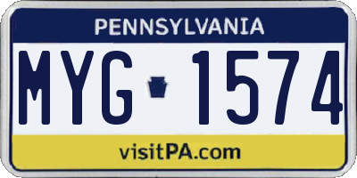 PA license plate MYG1574