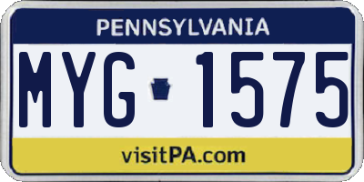 PA license plate MYG1575