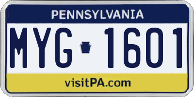 PA license plate MYG1601