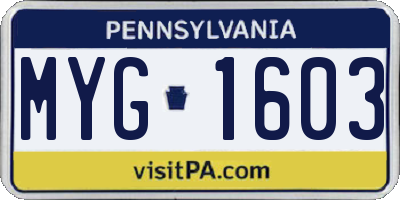 PA license plate MYG1603
