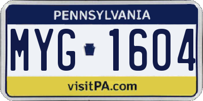 PA license plate MYG1604