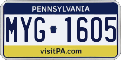 PA license plate MYG1605