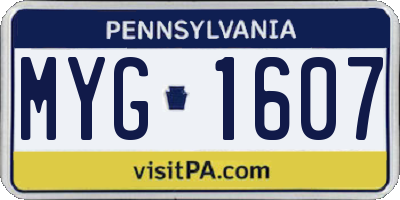 PA license plate MYG1607