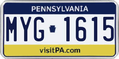 PA license plate MYG1615