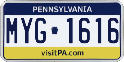 PA license plate MYG1616
