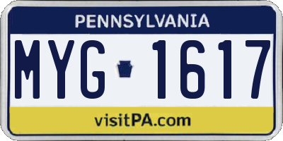 PA license plate MYG1617