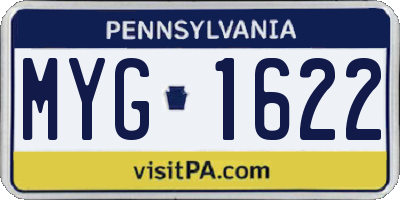 PA license plate MYG1622