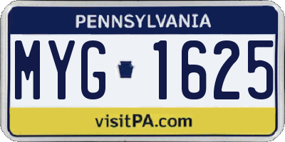 PA license plate MYG1625