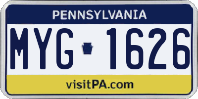PA license plate MYG1626