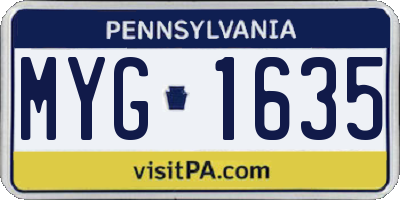 PA license plate MYG1635