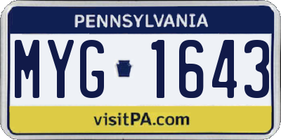 PA license plate MYG1643