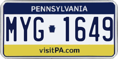 PA license plate MYG1649