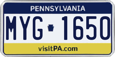 PA license plate MYG1650