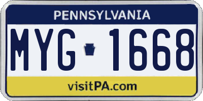 PA license plate MYG1668