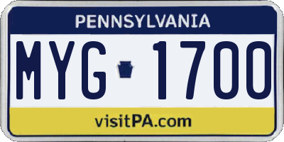 PA license plate MYG1700