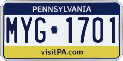 PA license plate MYG1701