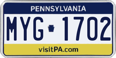 PA license plate MYG1702