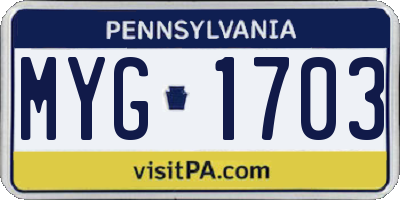 PA license plate MYG1703