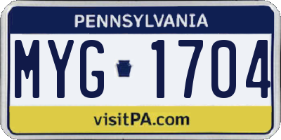PA license plate MYG1704