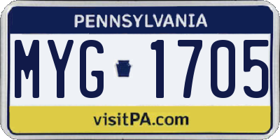 PA license plate MYG1705