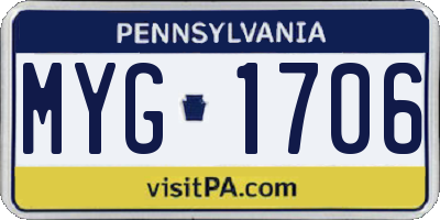 PA license plate MYG1706