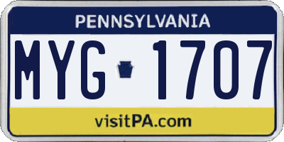 PA license plate MYG1707
