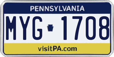 PA license plate MYG1708