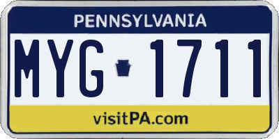 PA license plate MYG1711