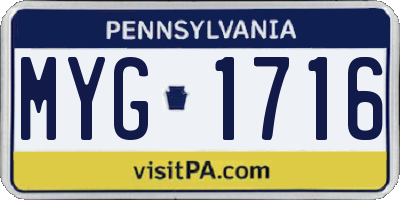PA license plate MYG1716