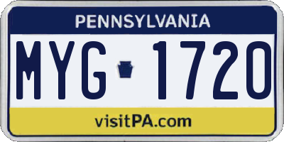 PA license plate MYG1720